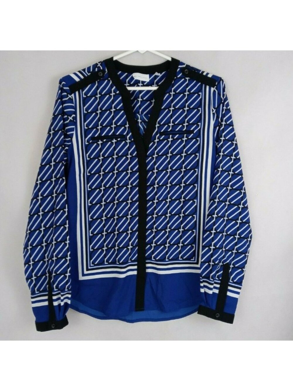 New York & Company Women's Black, Blue, & White Blouse Size Small